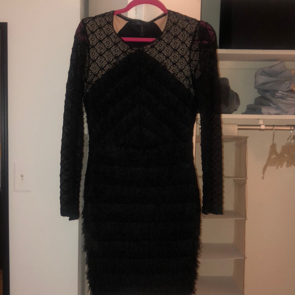 Black fringe bodycon mini dress